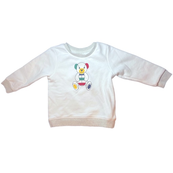 Stripes HBC NWOT Famous Bear on a Fleece White Sweatshirt Size 18 to 24 Mo - Picture 1 of 3